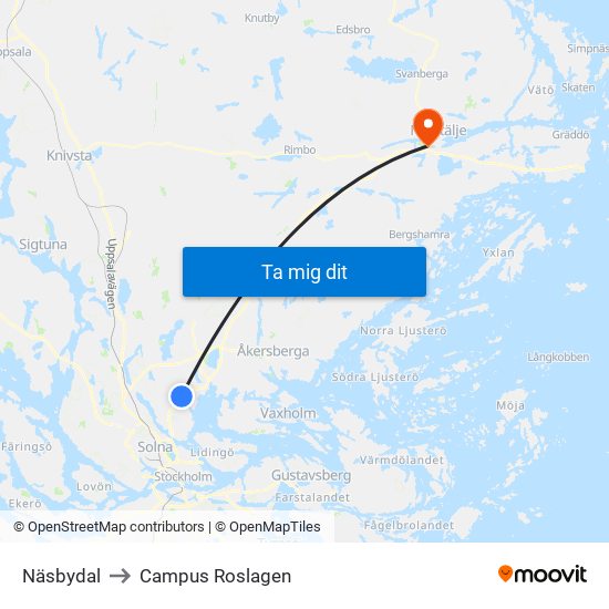 Näsbydal to Campus Roslagen map