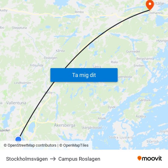 Stockholmsvägen to Campus Roslagen map