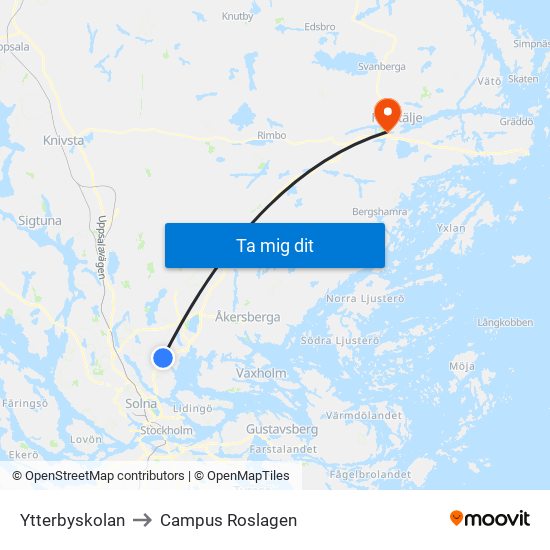 Ytterbyskolan to Campus Roslagen map