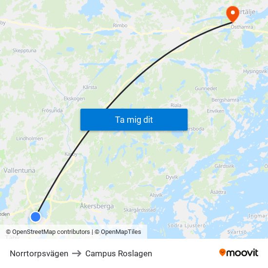 Norrtorpsvägen to Campus Roslagen map