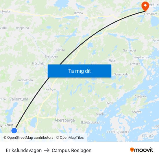 Erikslundsvägen to Campus Roslagen map