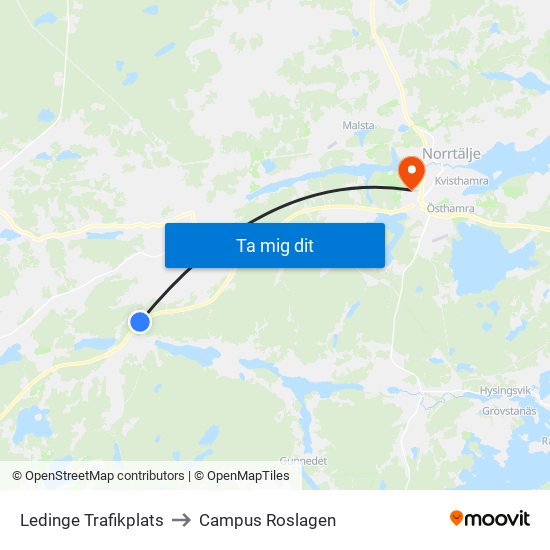 Ledinge Trafikplats to Campus Roslagen map