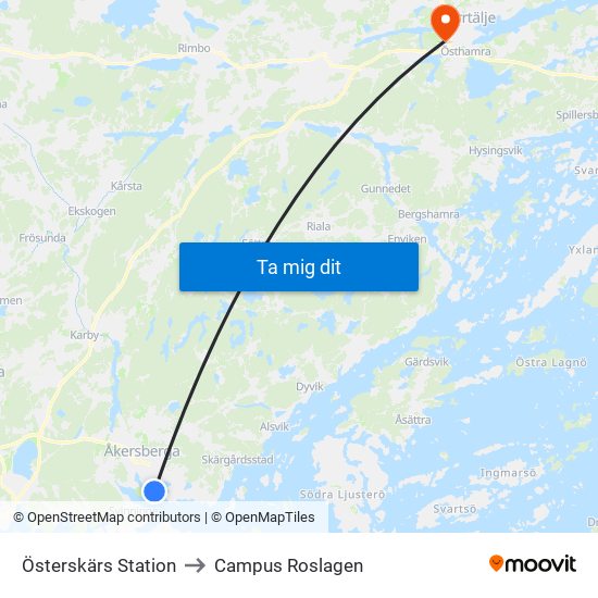 Österskärs Station to Campus Roslagen map