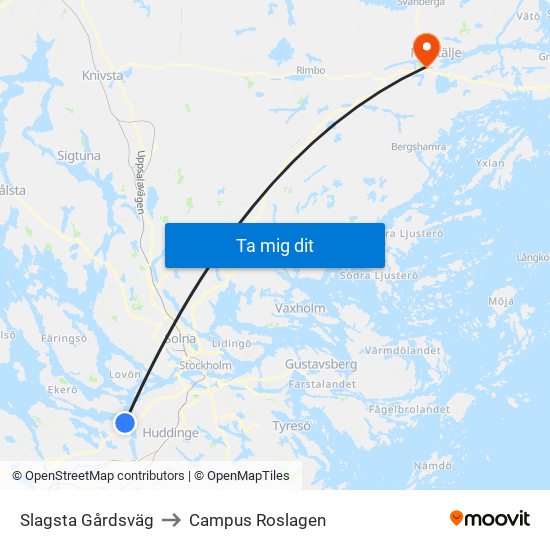 Slagsta Gårdsväg to Campus Roslagen map