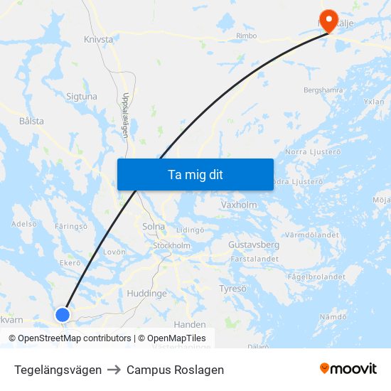 Tegelängsvägen to Campus Roslagen map