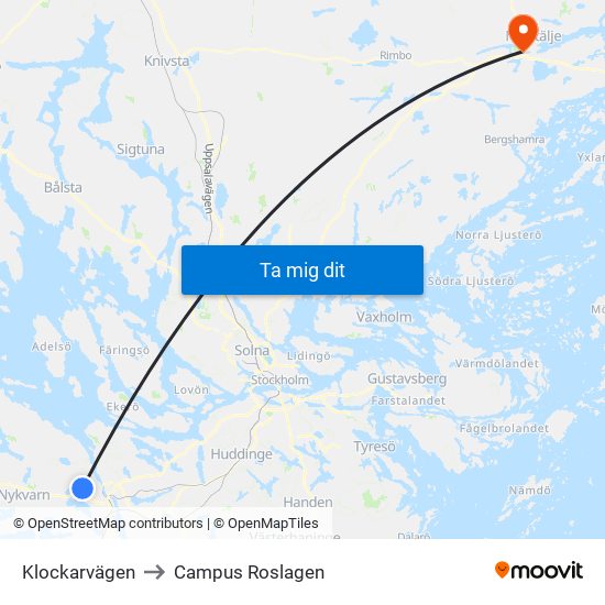 Klockarvägen to Campus Roslagen map