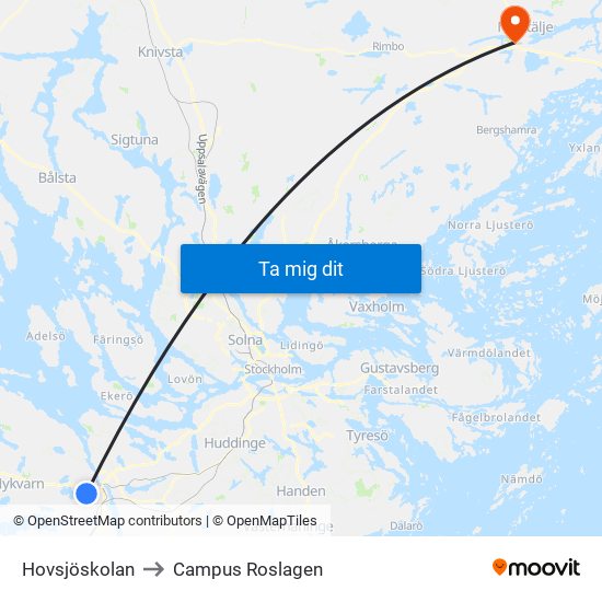 Hovsjöskolan to Campus Roslagen map