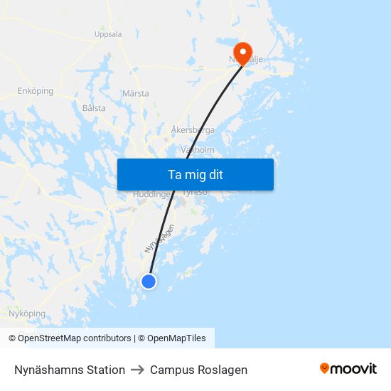 Nynäshamns Station to Campus Roslagen map