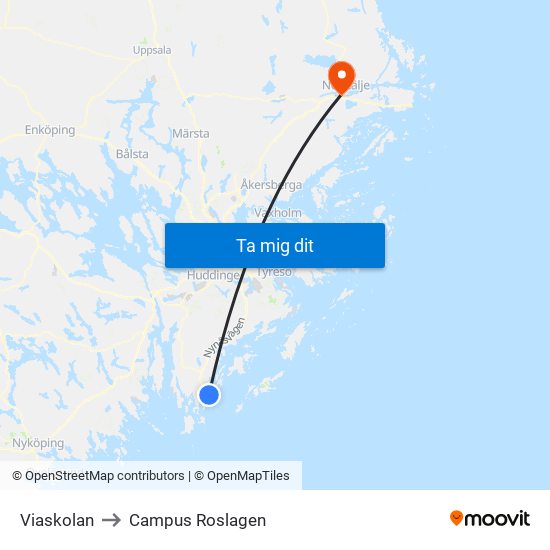 Viaskolan to Campus Roslagen map