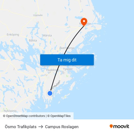 Ösmo Trafikplats to Campus Roslagen map