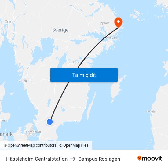 Hässleholm Centralstation to Campus Roslagen map