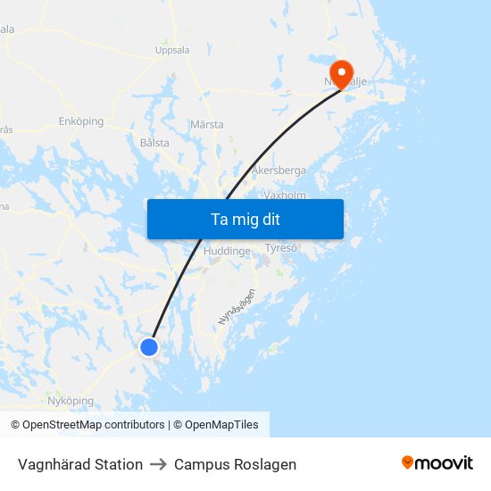 Vagnhärad Station to Campus Roslagen map