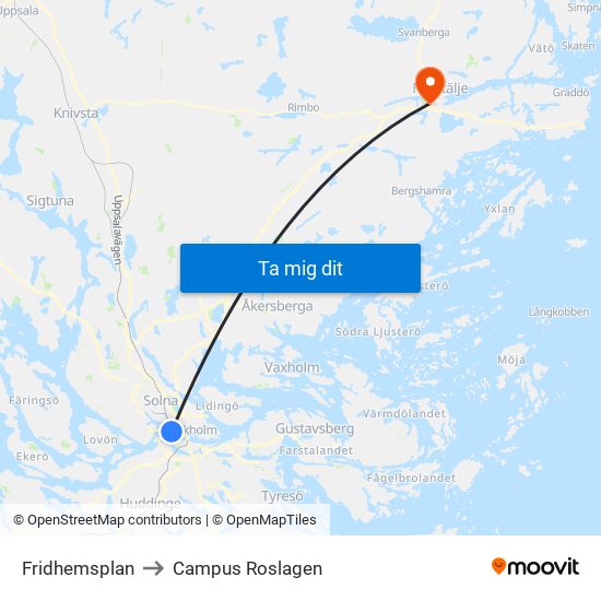 Fridhemsplan to Campus Roslagen map