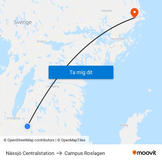 Nässjö Centralstation to Campus Roslagen map