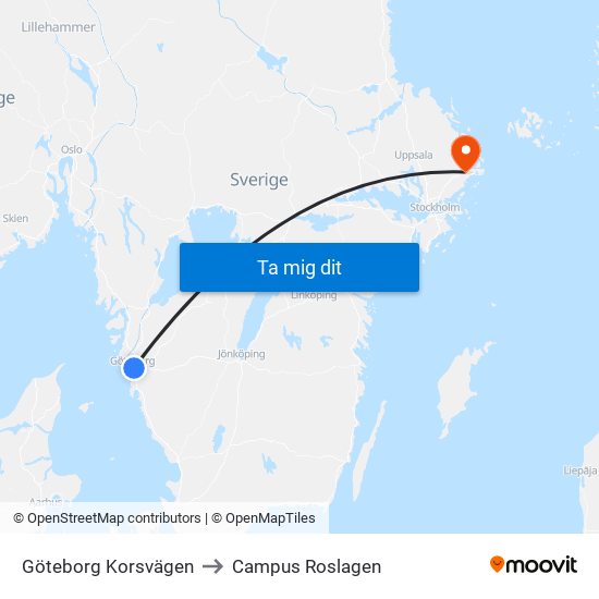 Göteborg Korsvägen to Campus Roslagen map