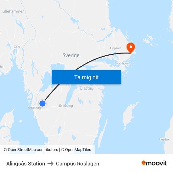 Alingsås Station to Campus Roslagen map