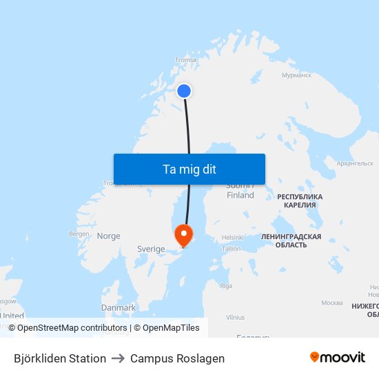 Björkliden Station to Campus Roslagen map