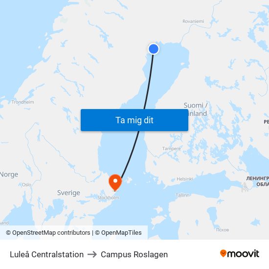 Luleå Centralstation to Campus Roslagen map