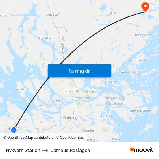 Nykvarn Station to Campus Roslagen map