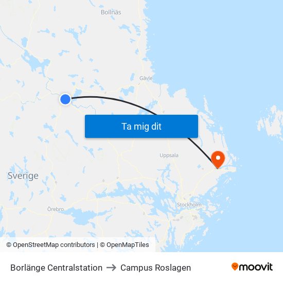 Borlänge Centralstation to Campus Roslagen map