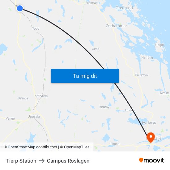 Tierp Station to Campus Roslagen map