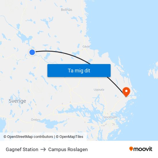 Gagnef Station to Campus Roslagen map