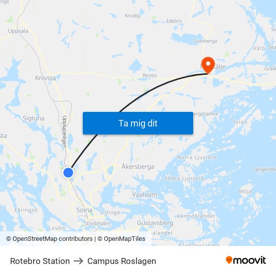 Rotebro Station to Campus Roslagen map