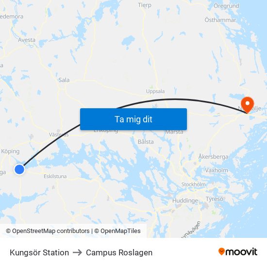 Kungsör Station to Campus Roslagen map