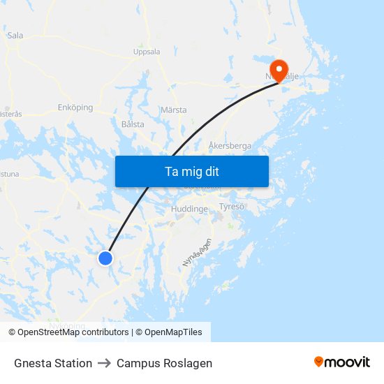 Gnesta Station to Campus Roslagen map