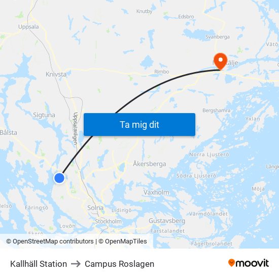 Kallhäll Station to Campus Roslagen map