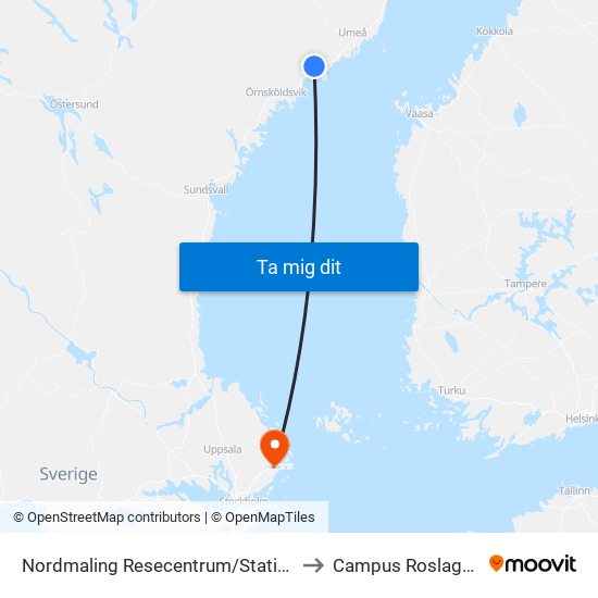 Nordmaling Resecentrum/Station to Campus Roslagen map