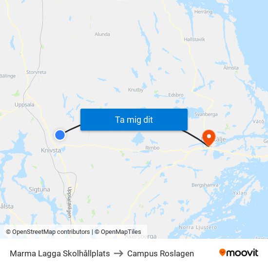 Marma Lagga Skolhållplats to Campus Roslagen map