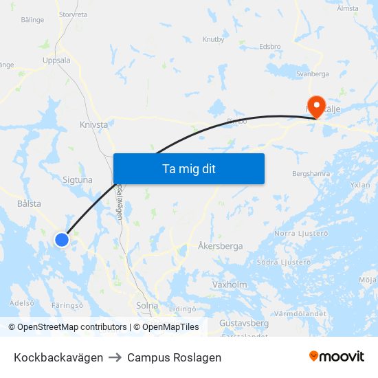 Kockbackavägen to Campus Roslagen map