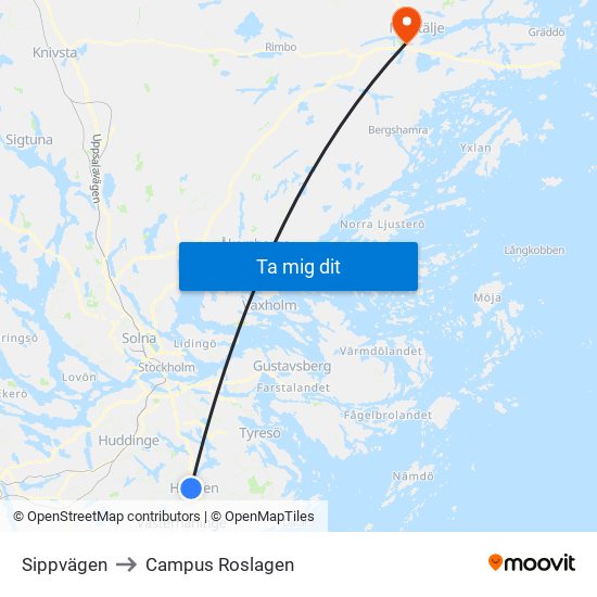 Sippvägen to Campus Roslagen map