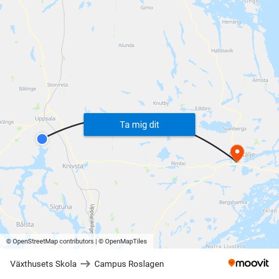 Växthusets Skola to Campus Roslagen map