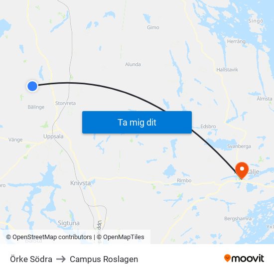 Örke Södra to Campus Roslagen map