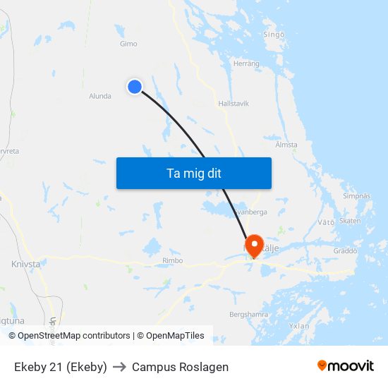 Ekeby 21 (Ekeby) to Campus Roslagen map