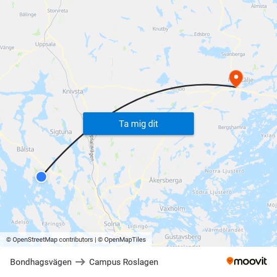 Bondhagsvägen to Campus Roslagen map