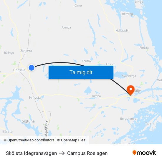 Skölsta Idegransvägen to Campus Roslagen map