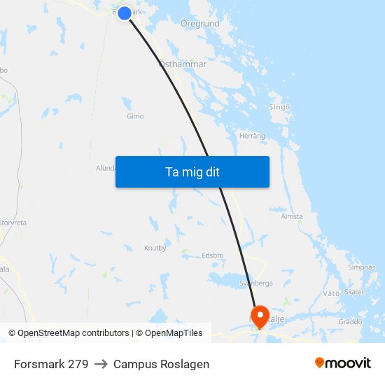 Forsmark 279 to Campus Roslagen map