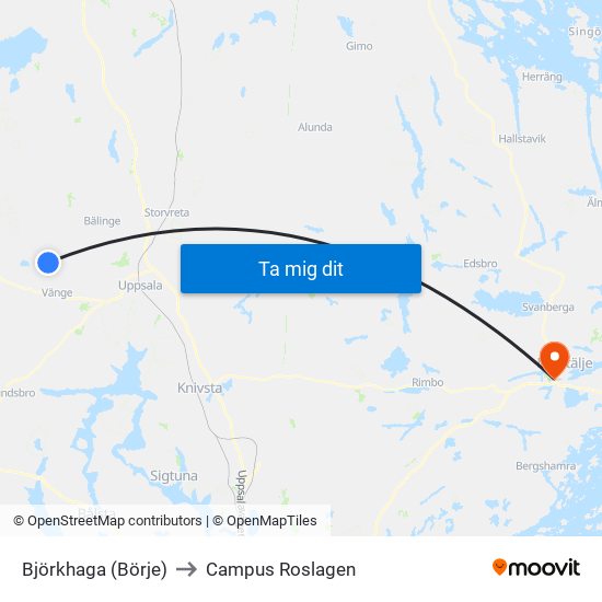 Björkhaga (Börje) to Campus Roslagen map