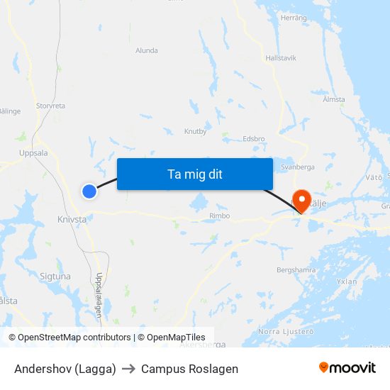 Andershov (Lagga) to Campus Roslagen map