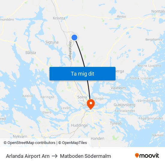 Arlanda Airport Arn, Sigtuna till Matboden Södermalm, Stockholm med  kollektivtrafik
