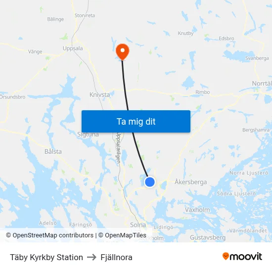 Täby Kyrkby Station to Fjällnora map
