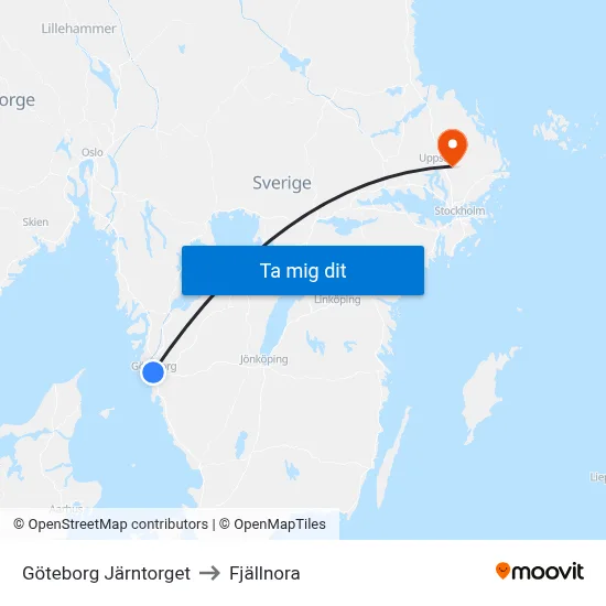 Göteborg Järntorget to Fjällnora map