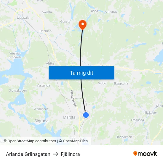 Arlanda Gränsgatan to Fjällnora map
