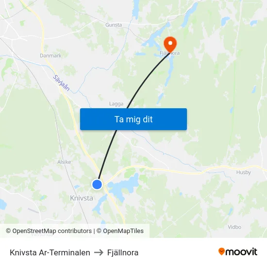 Knivsta Ar-Terminalen to Fjällnora map
