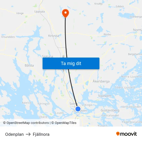 Odenplan to Fjällnora map