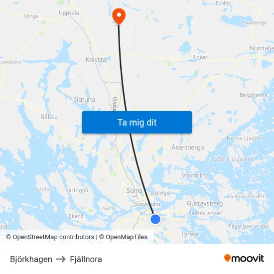 Björkhagen to Fjällnora map