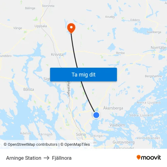 Arninge Station to Fjällnora map